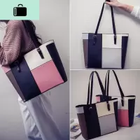 包包2020新款女包韩版时尚简约托特包拼接撞色手提包学院单肩大包NEW LAKE女斜挎包