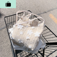 夏天编织小包包女2020新款潮时尚网红花朵单肩水桶包大容量托特包NEW LAKE 白色女斜挎包