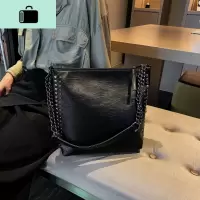 单肩包大包女2019年新款韩版百搭大学生上课斜挎包大容量水桶包潮NEW LAKE 黑色女士单肩包
