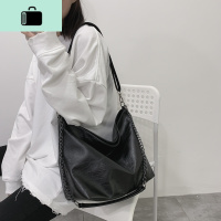 小包包女2019新款潮斜挎大容量百搭ins单肩韩版高级感链条水桶包NEW LAKE 黑色女士单肩包