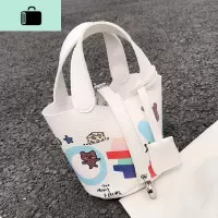 手提可爱迷你韩版小包包2020新款潮斜挎单肩手绘涂鸦菜篮子水桶包NEW LAKE女士单肩包