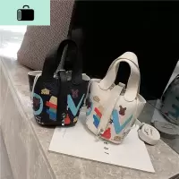 质感包包女2020新款荔枝纹手提单肩水桶包可爱卡通百搭单肩斜挎包NEW LAKE女士单肩包