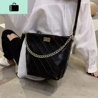 高级感香奶奶小包包女2020新款潮洋气水桶包网红小黑包质感斜挎包NEW LAKE 黑色女士单肩包