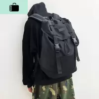 潮牌抽绳双肩包男时尚潮流简约休闲韩版大学生书包女电脑旅行背包NEW LAKE 黑色送小飞龙