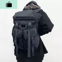 日系原宿街头潮流抽绳双肩包男潮牌大容量旅行电脑背包女学生书包NEW LAKE 黑色