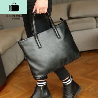 简单时尚男士手提包 横款公文包 电脑包新款商务休闲男包文件包潮NEW LAKE 黑色