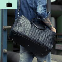 NEW LAKE男士旅行包手提包编织休闲行李包单肩斜挎包男运动健身包大容量潮NEW L 黑色柔软编织纹+15天退换+运费