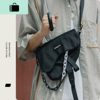 潮流胸包工装休闲小挎包ins潮牌帆布男士机能马鞍包斜挎NEW LAKE 黑色男士腰包