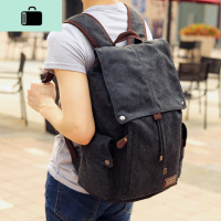 韩版帆布男包休闲双肩包潮流男士背包旅行包学院风高中学生书包男NEW LAKE 灰黑色