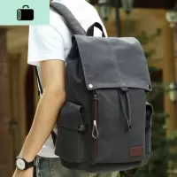 韩版帆布男包休闲双肩包潮流男士背包旅行包学院风高中学生书包男NEW LAKE 蓝黑色(升级古银五金)