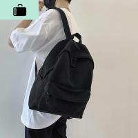 学院风双肩包男韩版简约纯色帆布休闲背包校园高中生潮流百搭书包NEW LAKE 黑色帆布面料收藏送礼品