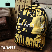 双肩包潮流时尚帆布男士初中高中学生书包休闲个性印花背包旅行包NEW LAKE RockNRoll