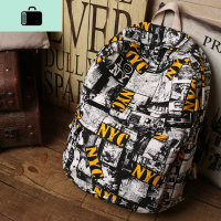 双肩包潮流时尚帆布男士初中高中学生书包休闲个性印花背包旅行包NEW LAKE 涂鸦NYC