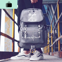 背包男双肩包ins时尚潮流休闲简约帆布旅行包韩版高中大学生书包NEW LAKE B133灰+挂件大款50*38*18cm