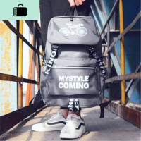 背包男双肩包ins时尚潮流休闲简约帆布旅行包韩版高中大学生书包NEW LAKE B38灰车+挂件大款50*38*18cm