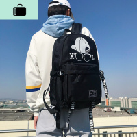 背包男双肩包ins时尚潮流休闲简约帆布旅行包韩版高中大学生书包NEW LAK B118黑+挂件常规款45*35*15cm