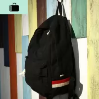 韩版简约中学生书包男初中高中复古帆布双肩包女休闲牛仔布背包潮NEW LAKE 黑色