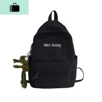 韩版潮牌双肩包男简约时尚潮流帆布森系高中学生书包女休闲背包包NEW LAKE 黑色大号[带青蛙]