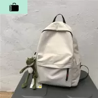 双肩包男潮牌休闲简约书包女韩版高中大学生ins百搭森系帆布背包NEW LAKE 白色+大牙猪挂件