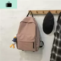 双肩包男潮牌休闲简约书包女韩版高中大学生ins百搭森系帆布背包NEW LAKE 粉色+海鸥挂件