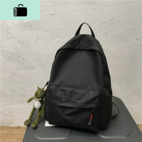 双肩包男潮牌休闲简约书包女韩版高中大学生ins百搭森系帆布背包NEW LAKE 黑色+大牙猪挂件