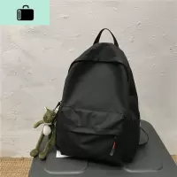 双肩包男潮牌休闲简约书包女韩版高中大学生ins百搭森系帆布背包NEW LAKE 黑色+大牙猪挂件