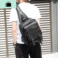 2020韩版新款男士胸包 潮流复古单肩斜跨包 商务休闲iPad大容量包NEW LAKE 黑色男士腰包
