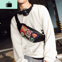 新款斜挎胸包腰包胸前斜挎包图案男女单肩斜挎包街头潮流小包NEW LAKE 黑色男士单肩包