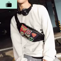 新款斜挎胸包腰包胸前斜挎包图案男女单肩斜挎包街头潮流小包NEW LAKE 黑色男士单肩包