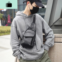 潮流时尚潮男休闲街头皮质胸包韩版小包简约户外单肩包斜跨手机包NEW LAKE 黑色胸包男士单肩包
