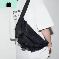 新款原创韩版街头机能胸包工装风单肩斜挎包腰包嘻哈男女潮潮NEW LAKE 黑色男士单肩包
