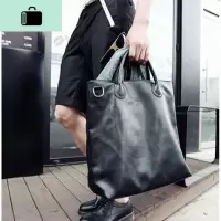 新款男士皮手提包英伦时尚单肩包挎包韩版大容量斜挎包旅行包男NEW LAKE 黑色男士斜挎包