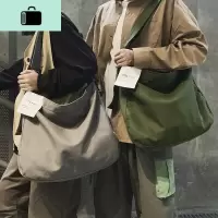 潮牌大容量帆布包休闲慵懒风斜挎包男女学生书包文艺布袋包单肩包NEW LAKE