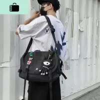 新款暗黑系邮差工装防水单肩斜挎包男女学生日系韩版百搭上课背包NEW LAKE