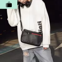 韩版商务挎包2020新款男士软皮斜挎包百搭休闲潮流单肩包简约背包NEW LAKE 黑色男士斜挎包