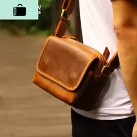 复古邮差牛皮小包男士款运动休闲小挎包迷你手工皮单肩包斜背包NEW LAKE男士单肩包