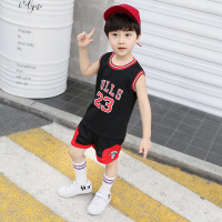 小孩儿童篮球服套装夏天男童女童中大童球衣幼儿男孩乔丹蓝球衣服 公牛黑 【140】