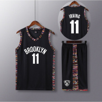 篮网队球衣欧文11号杜兰特篮球服套装男城市版凯尔特人比赛服定制 篮网队花纹黑色11号欧文 5XL185-190CM