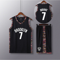 篮网队球衣欧文11号杜兰特篮球服套装男城市版凯尔特人比赛服定制 篮网队花纹黑色7号杜兰特 L160-165CM