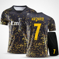 皇马球衣19-20足球服套装男主场7号C罗阿扎尔成人儿童训练服定制 19-20皇码纪念版黑金7号阿扎E 120