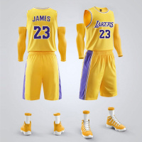 湖人球衣詹姆斯23号科比24号字母哥儿童库里欧文篮球服套装男定制 湖R-黄色23号詹M斯 5XL