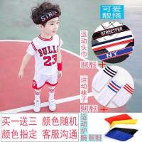 童装男童夏装2020新款儿童篮球服运动服女童纯棉套装短袖假两件套 23号白色短袖头巾护腕袜子 140