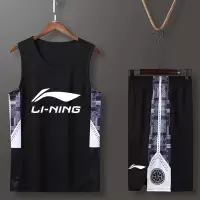 夏季李宁篮球服套装男定制学生比赛队服女款儿童球衣运动背心 01黑色 XL