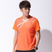 速干羽毛球服套装男女款乒乓球服网球服夏短袖运动服印字定制 柠檬黄3859男橙上衣 L