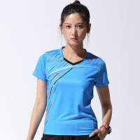 速干羽毛球服套装男女款乒乓球服网球服夏短袖运动服印字定制 青色3859女蓝上衣 M