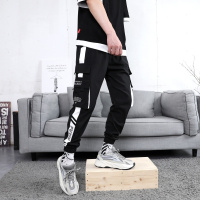 裤子男工装裤夏季薄款韩版潮流百搭九分束脚休闲运动学生长裤潮牌 A03黑白色 4XL【175-185斤】