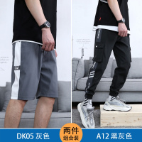 裤子男工装裤夏季薄款韩版潮流百搭九分束脚休闲运动学生长裤潮牌 DK05灰+A12黑灰 3XL【155-170斤】