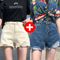 超高腰牛仔短裤女2020年夏季装新款薄泫雅破洞网红阔腿热裤潮ins 米白环扣短裤+深蓝环扣短裤 XS