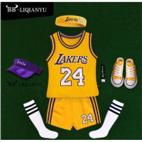 儿童篮球服套装男童幼儿园小学生训练比赛服女 黄色24号篮球服套装+白袜+发带 180码/L(大人码)（100至120斤）