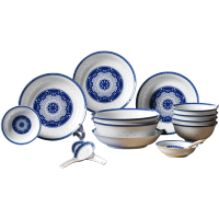 古镇陶瓷景德镇中式家用餐具套装组合白瓷玲珑青花瓷碗碟盘子礼盒16头餐具出水芙蓉